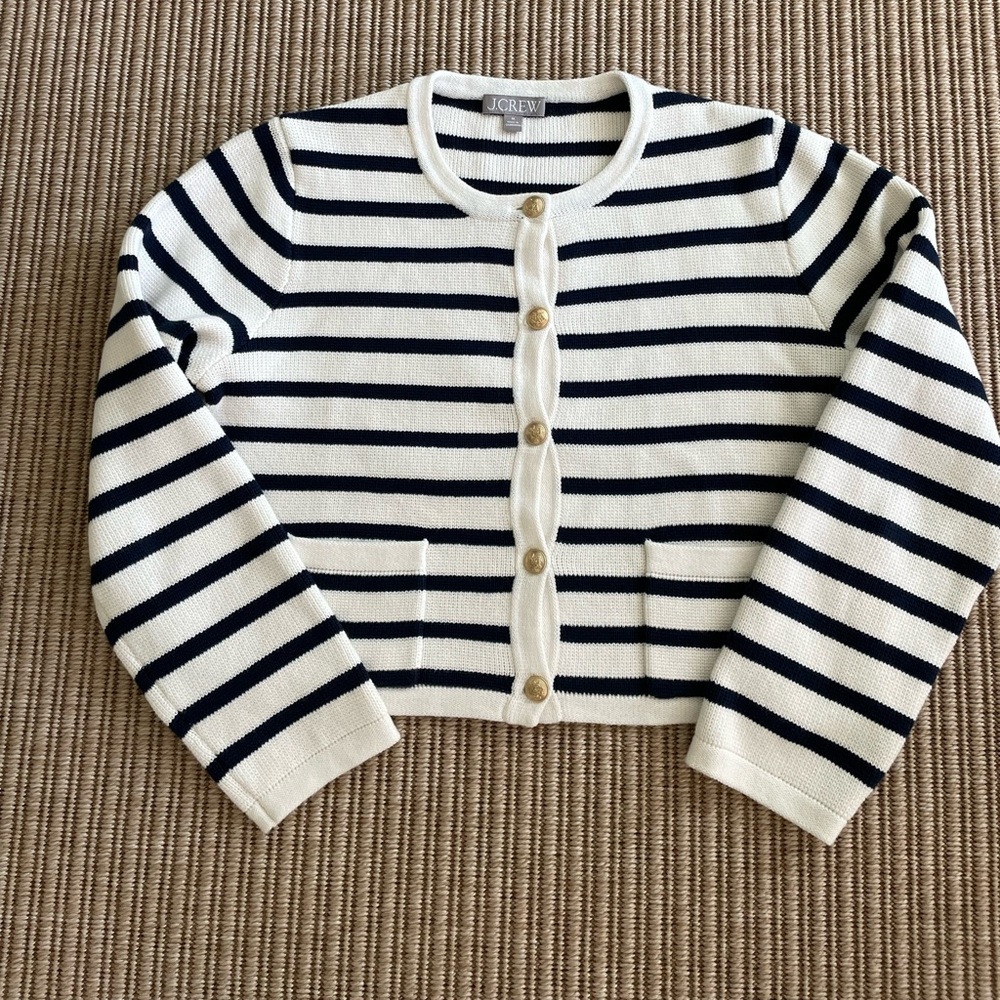 J. Crew Emilie sweater lady jacket in stripe, navy/white, Size M